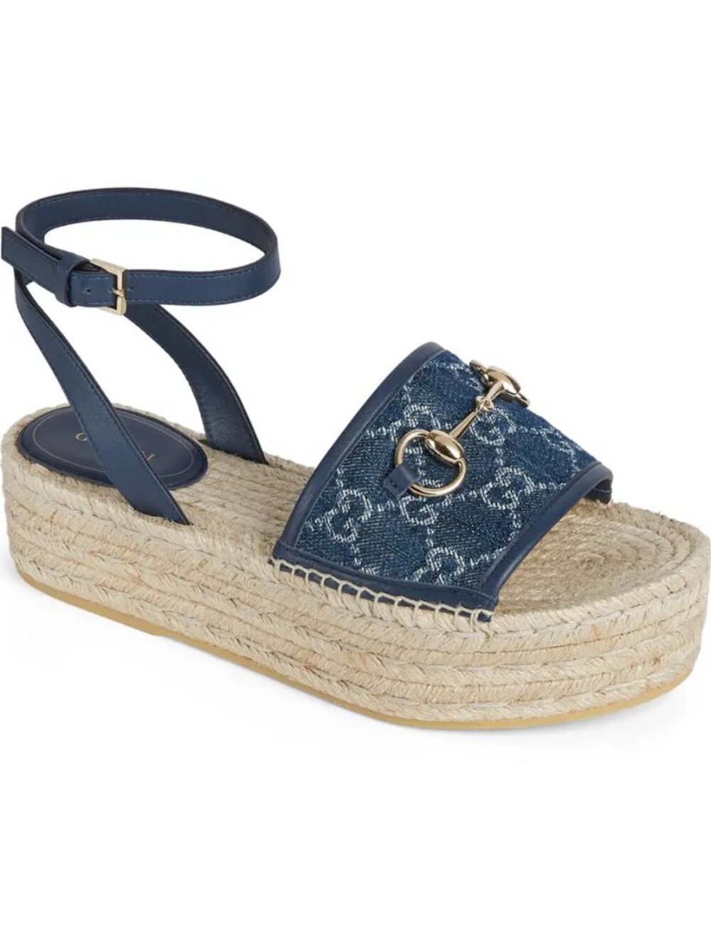 NEW Gucci GG Horsebit Platform Ankle Strap Paloma Denim Sandals Espadrilles 40